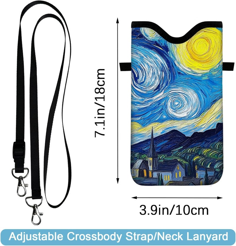 otilil Neoprene Cell Phone Sleeve Pouch Case Bag with Crossbody Strap Neck Lanyard for Women 7.1 X 3.9 in Sky - Image 2